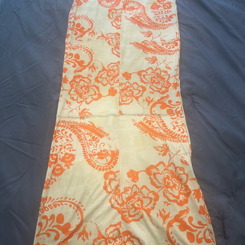 Ivory skirt orange Floral Print